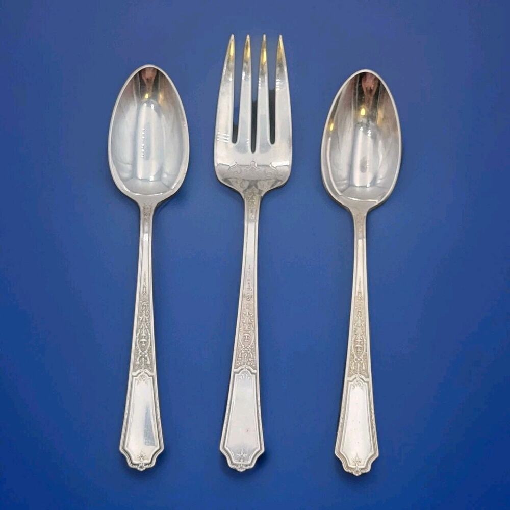 1847 Rogers Bros Ancestral Flatware Silverware Set 3 Pcs 2 Spoon & Serving Fork